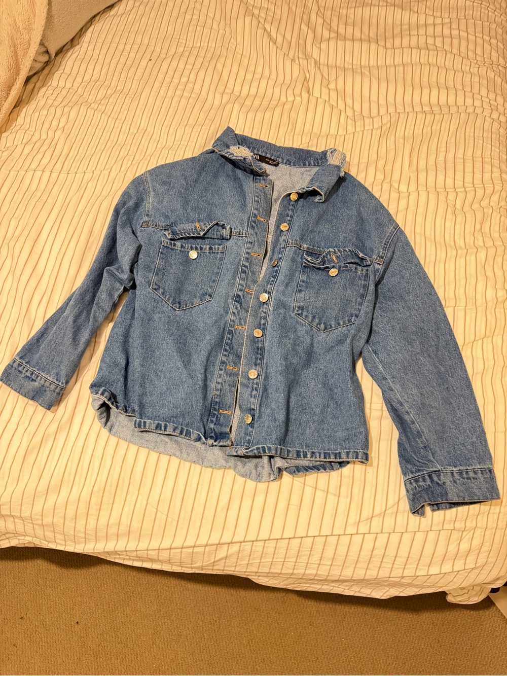 Classic Light Blue Denim Button-Up Jacket S Women Oversized